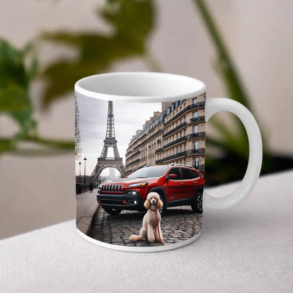 Red Jeep Cherokee Poodle Paris Eiffel Tower – Mugs