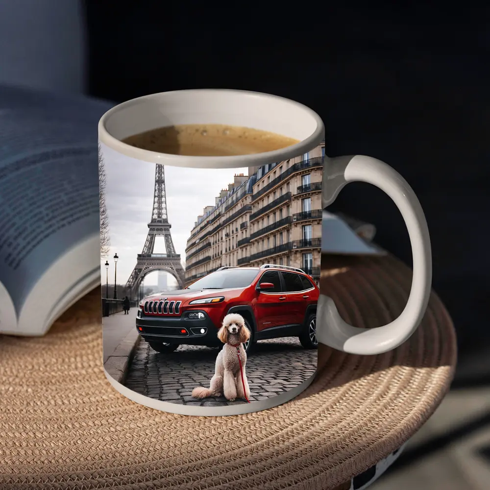 Red Jeep Cherokee Poodle Paris Eiffel Tower – Mugs