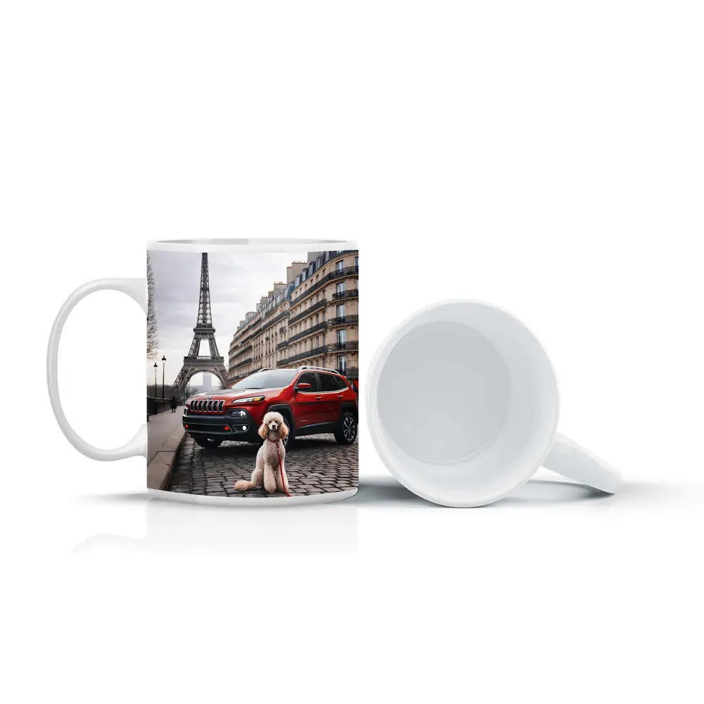 Red Jeep Cherokee Poodle Paris Eiffel Tower – Mugs