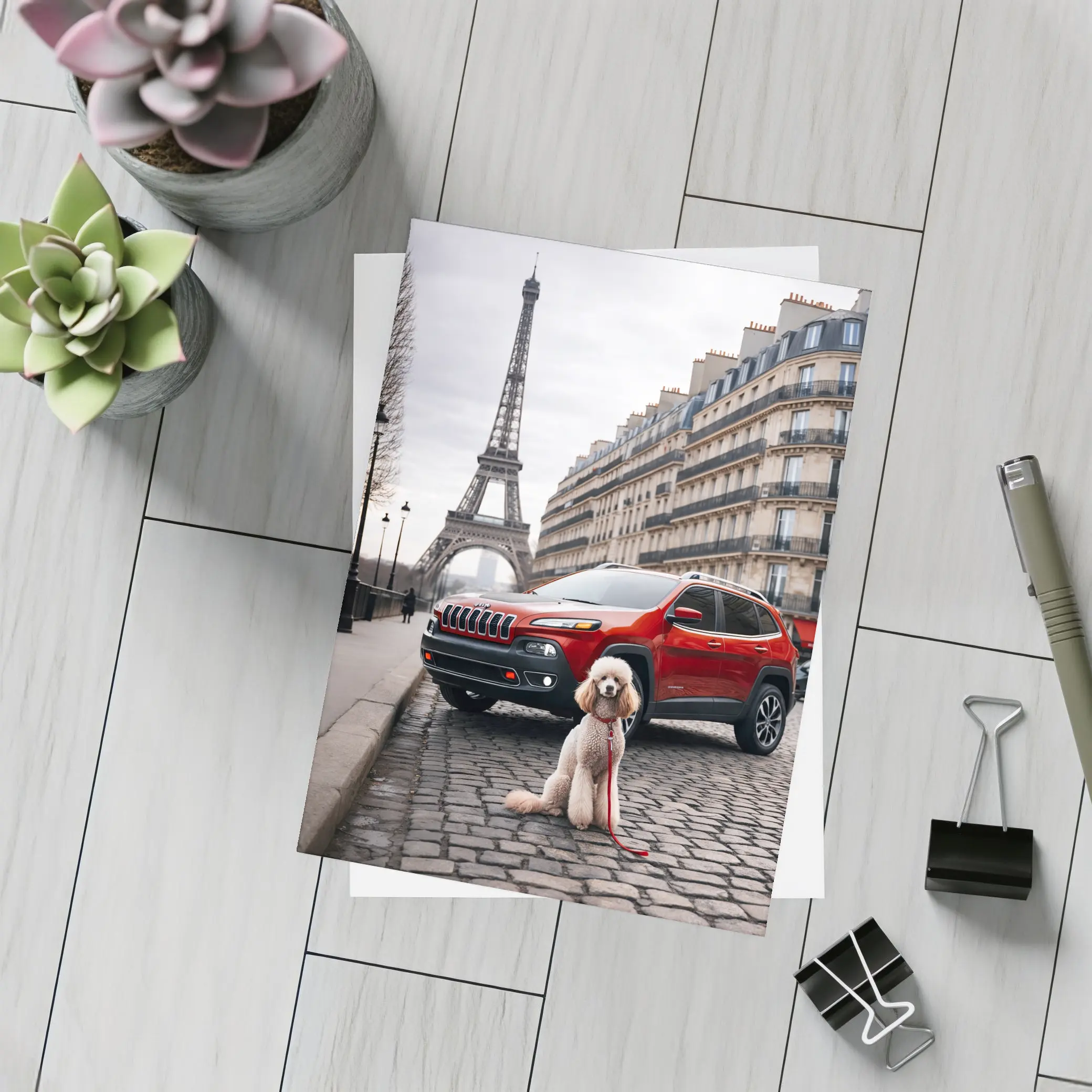 Red Jeep Cherokee Poodle Paris Eiffel Tower – Postcards