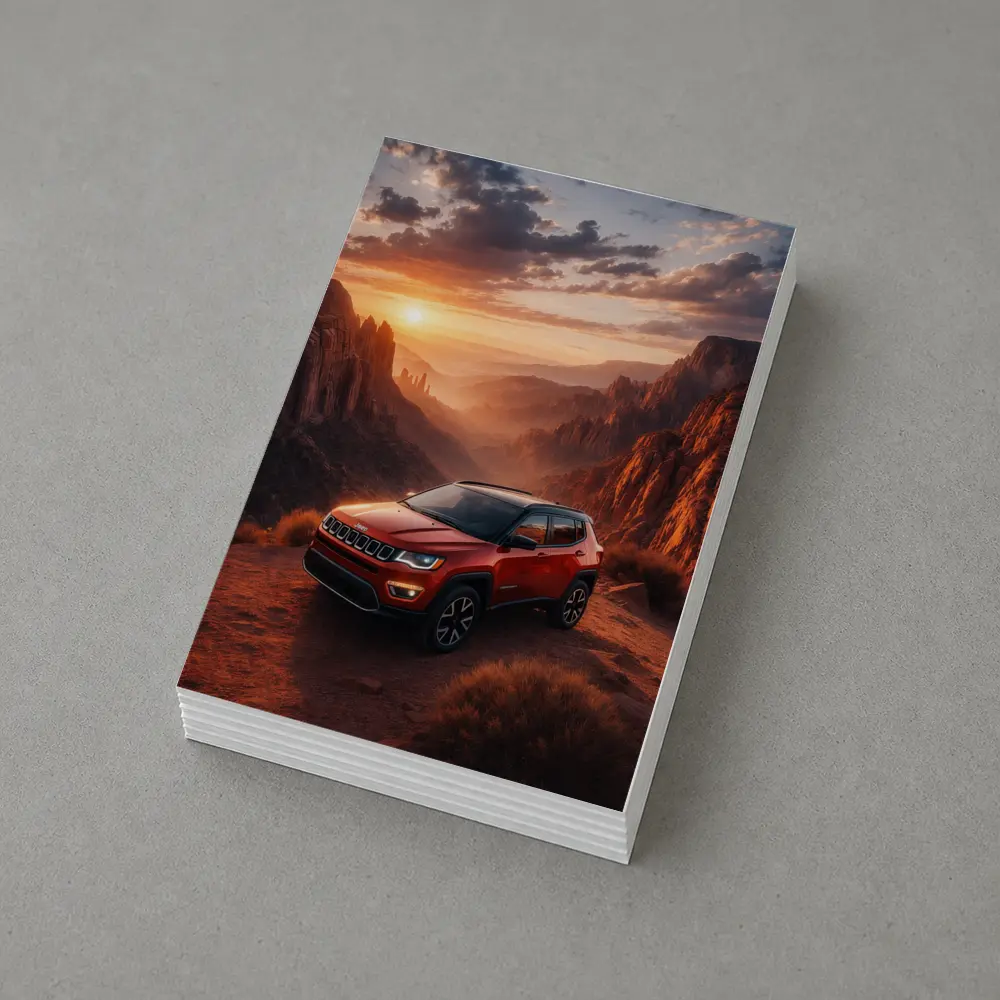 Jeep Compass Red SUV Canyon Sunset – Postcards