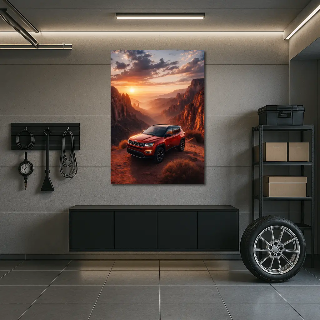 Jeep Compass Red SUV Canyon Sunset – Wall Art