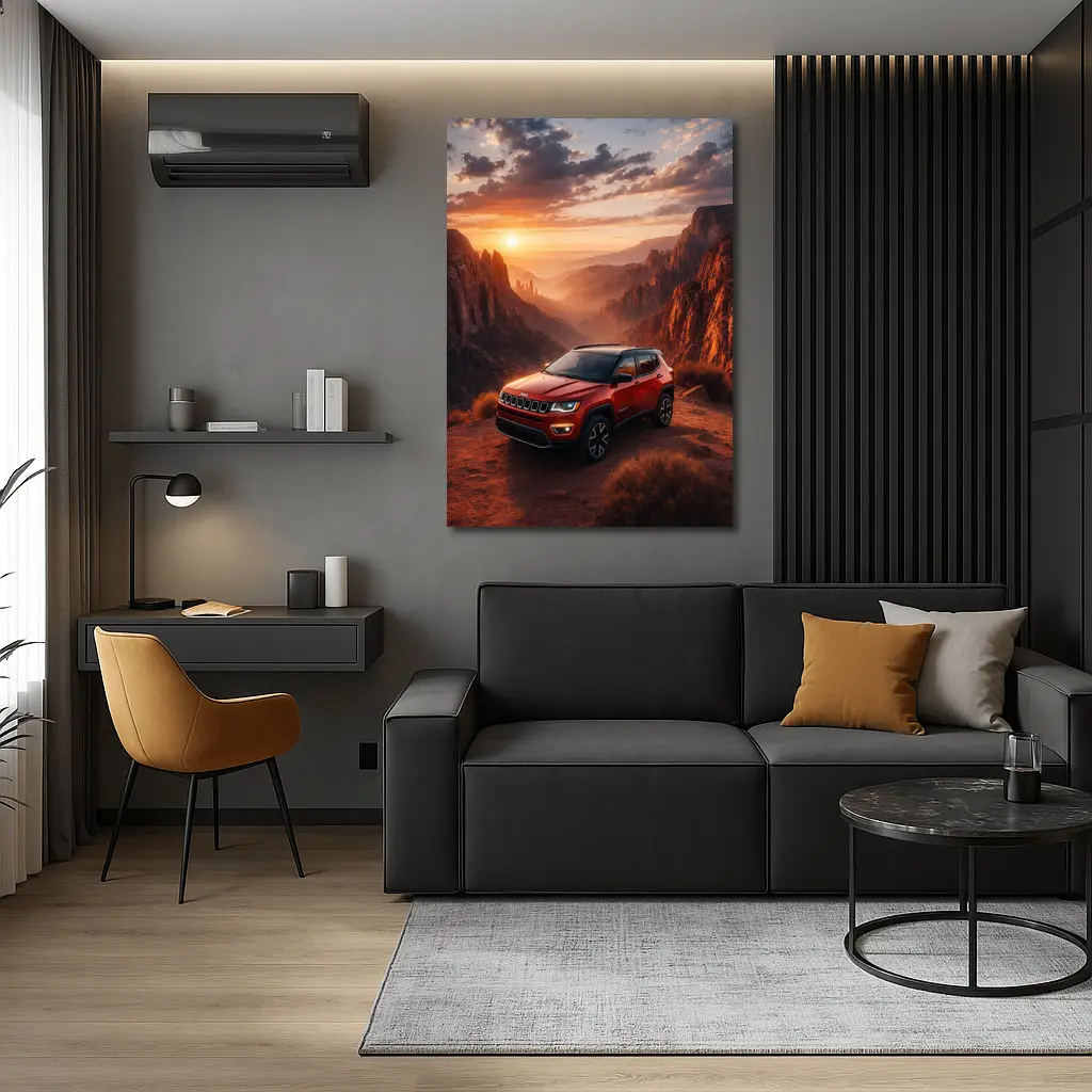Jeep Compass Red SUV Canyon Sunset – Wall Art