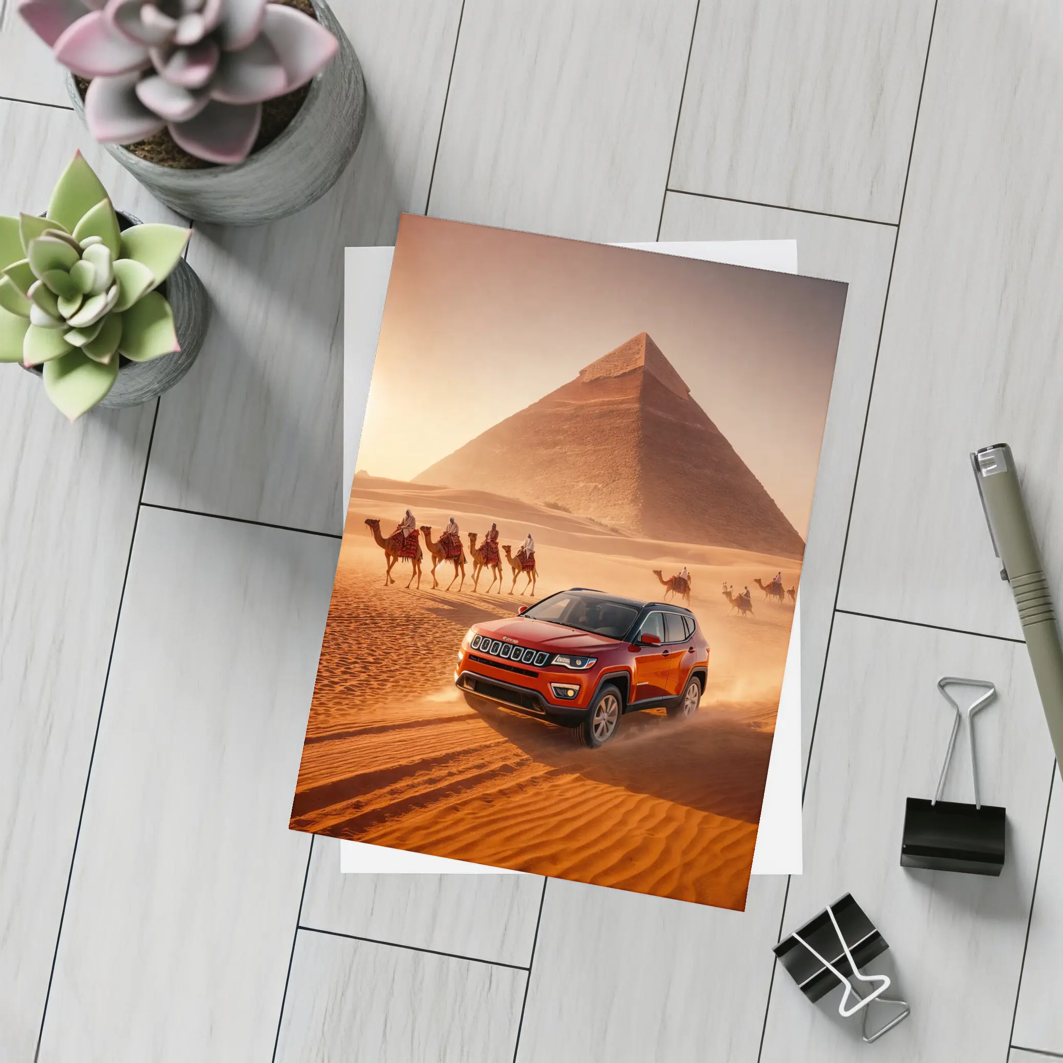Jeep Compass Red Desert Egypt Pyramids – Postcards