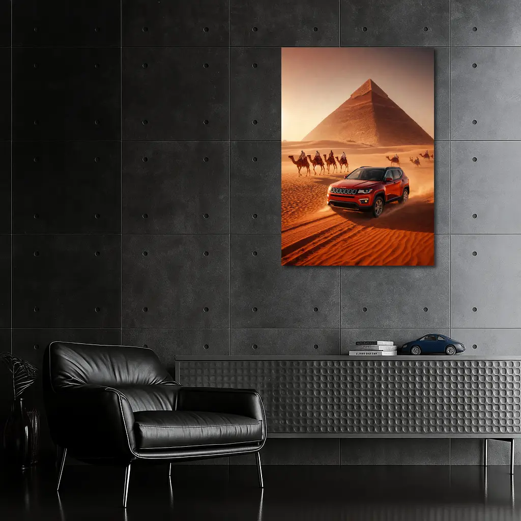Jeep Compass Red Desert Egypt Pyramids – Wall Art