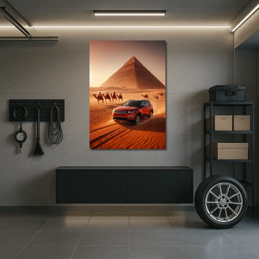 Jeep Compass Red Desert Egypt Pyramids – Wall Art