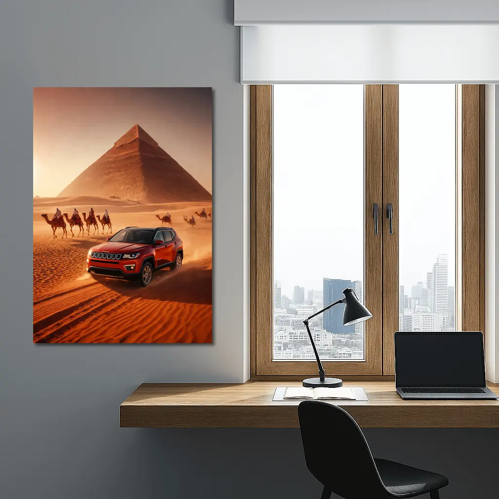 Jeep Compass Red Desert Egypt Pyramids – Wall Art
