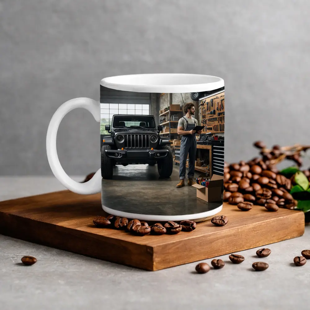 Jeep Gladiator Black Truck Inside Garage – Mugs