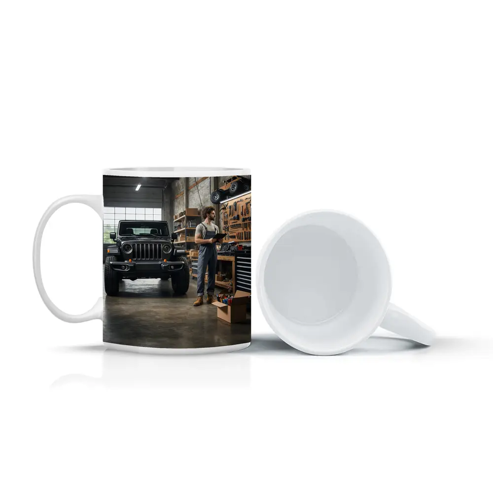 Jeep Gladiator Black Truck Inside Garage – Mugs