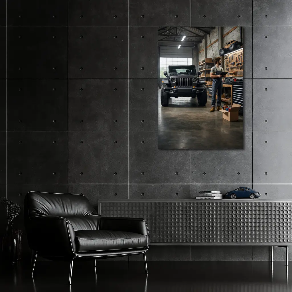 Jeep Gladiator Black Truck Inside Garage – Wall Art