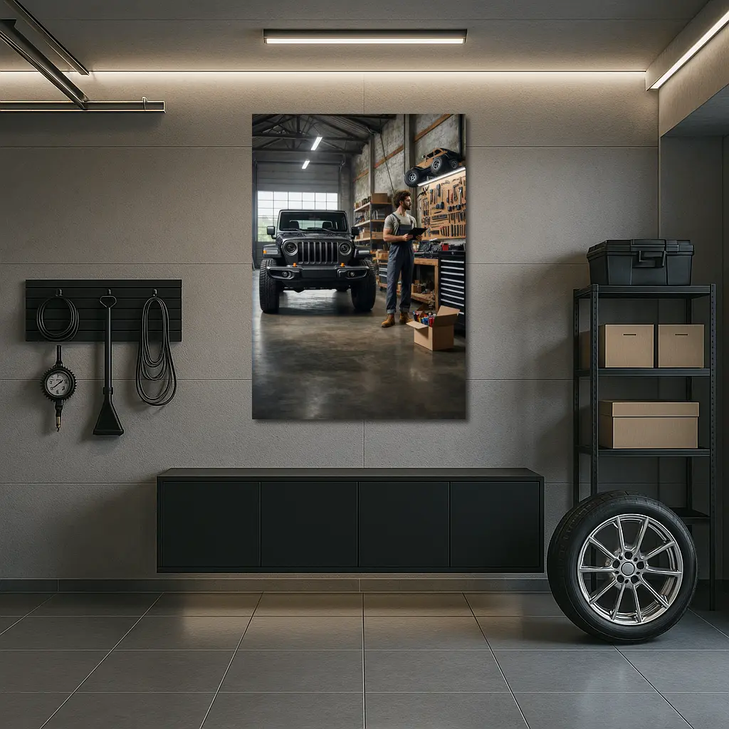 Jeep Gladiator Black Truck Inside Garage – Wall Art