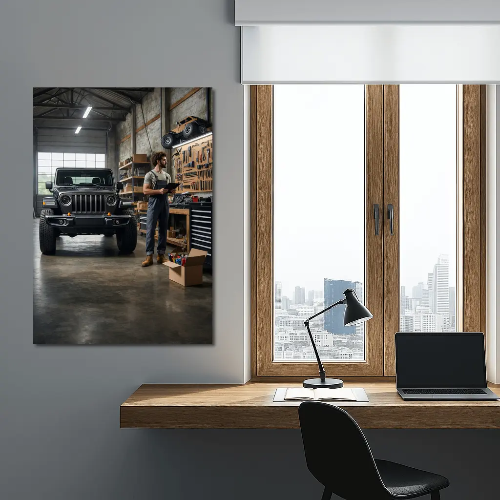 Jeep Gladiator Black Truck Inside Garage – Wall Art