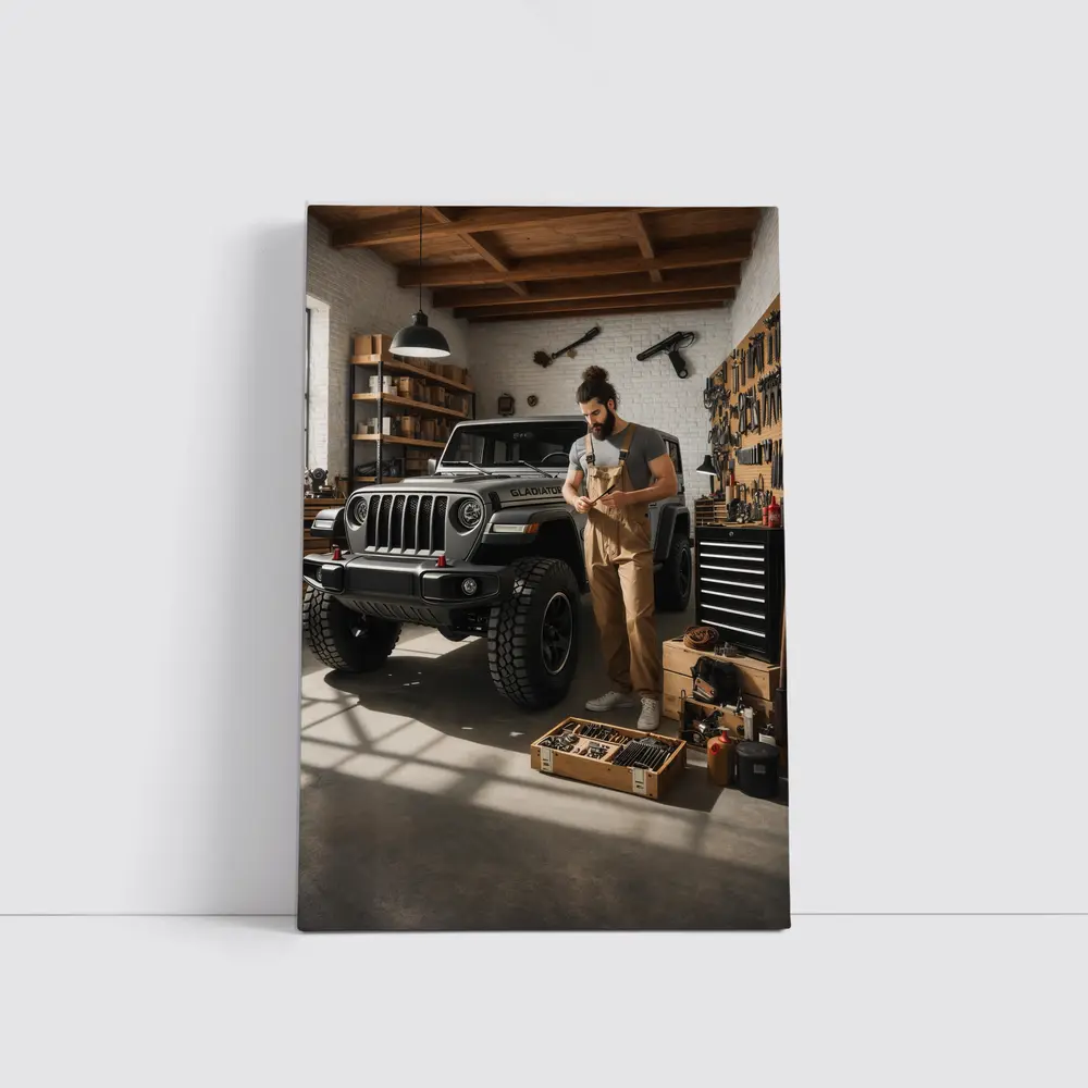Jeep Gladiator In Workshop Garage Setting – Wall Art
