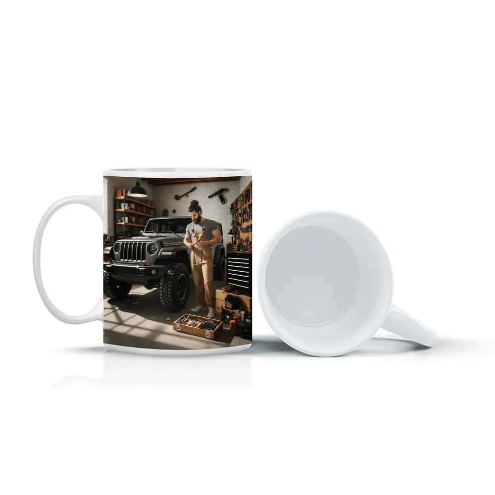 Jeep Gladiator In Workshop Garage Setting – Mugs