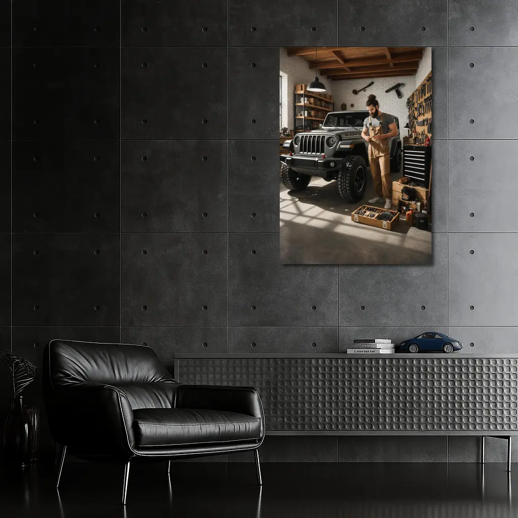 Jeep Gladiator In Workshop Garage Setting – Wall Art