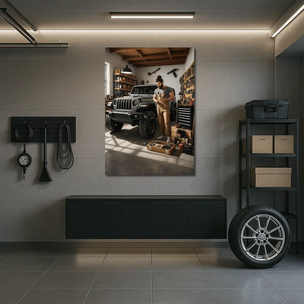 Jeep Gladiator In Workshop Garage Setting – Wall Art