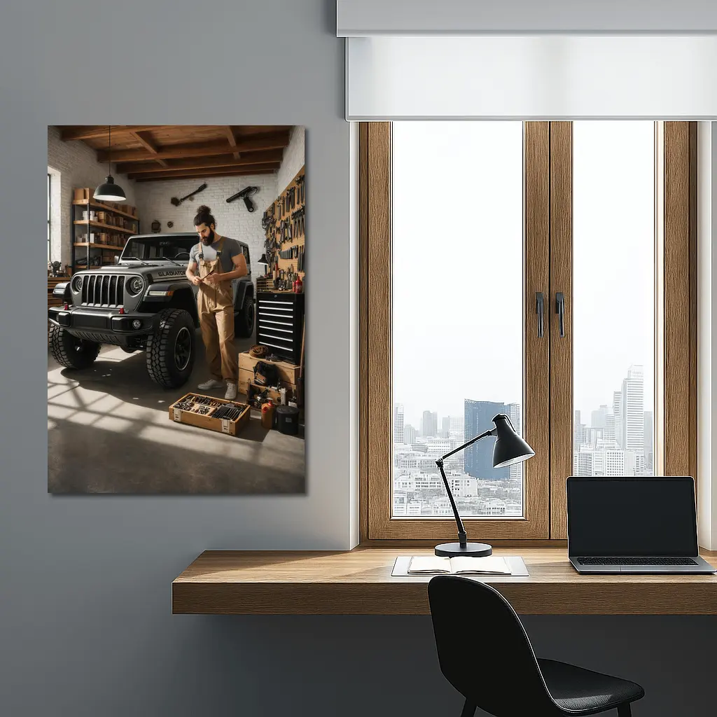Jeep Gladiator In Workshop Garage Setting – Wall Art