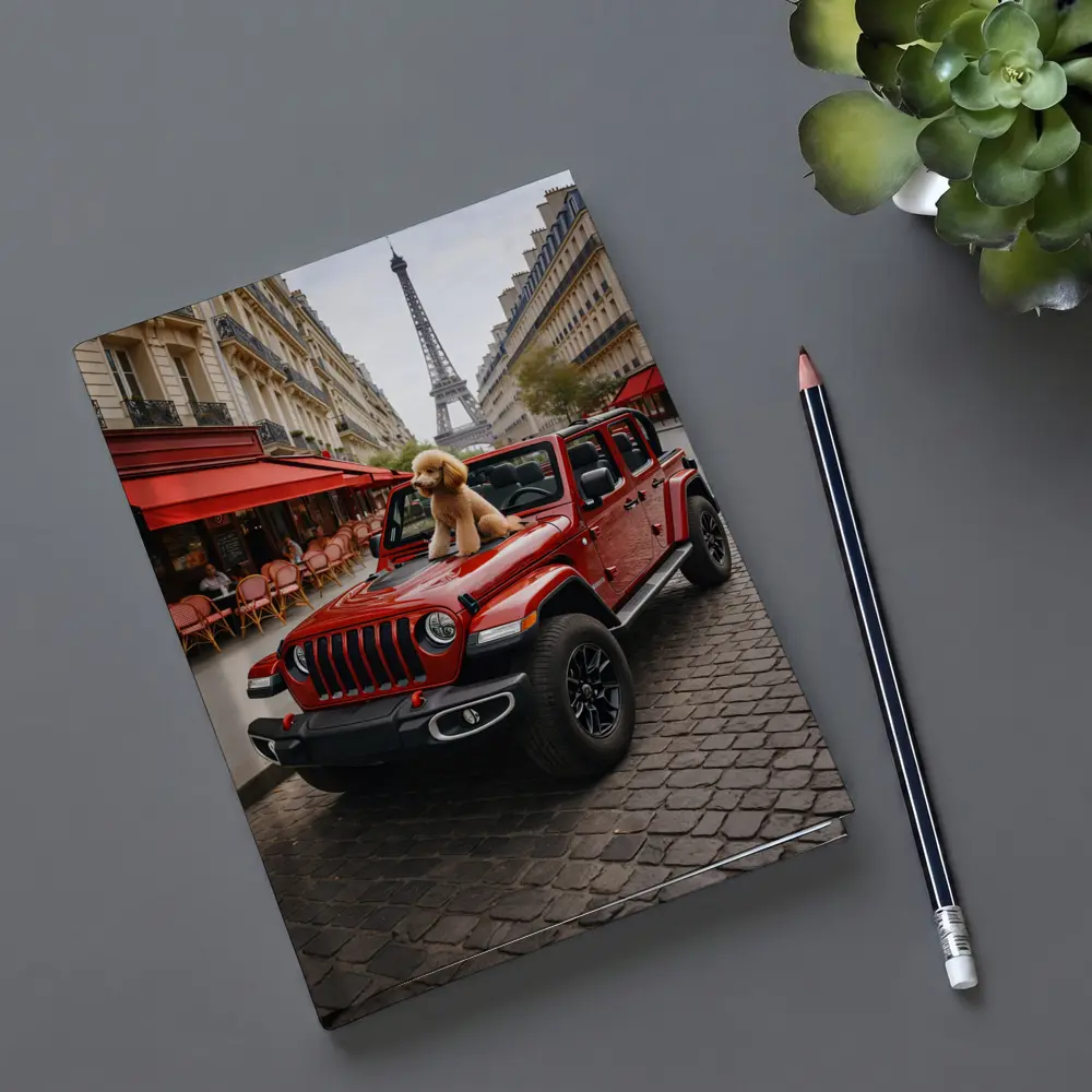 Red Jeep Wrangler Poodle Paris Eiffel Tower – Notebooks