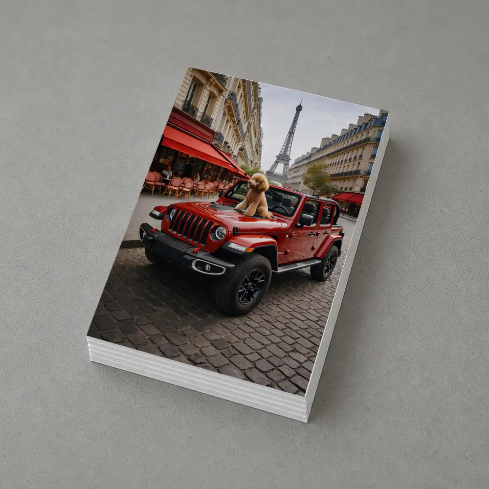 Red Jeep Wrangler Poodle Paris Eiffel Tower – Postcards