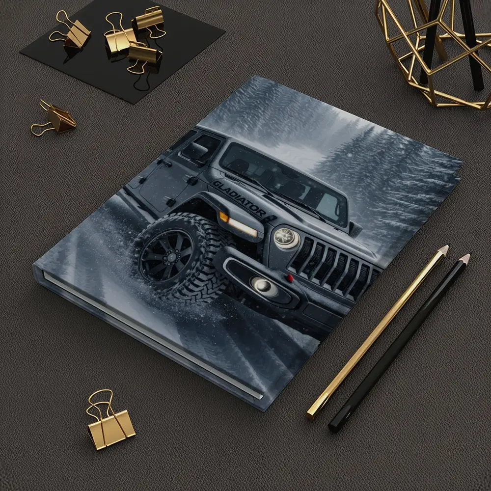Jeep Gladiator Driving Snowy Forest Road – Notebooks