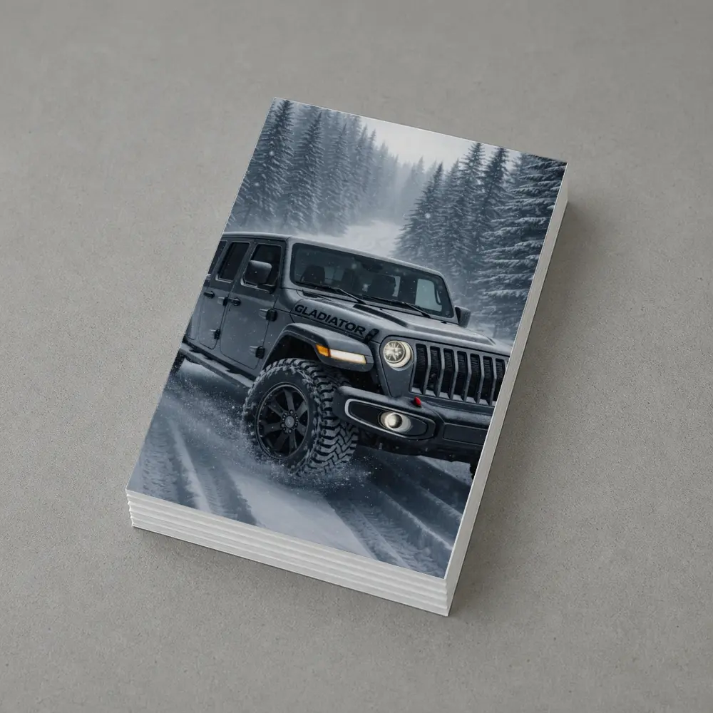 Jeep Gladiator Driving Snowy Forest Road – Postcards