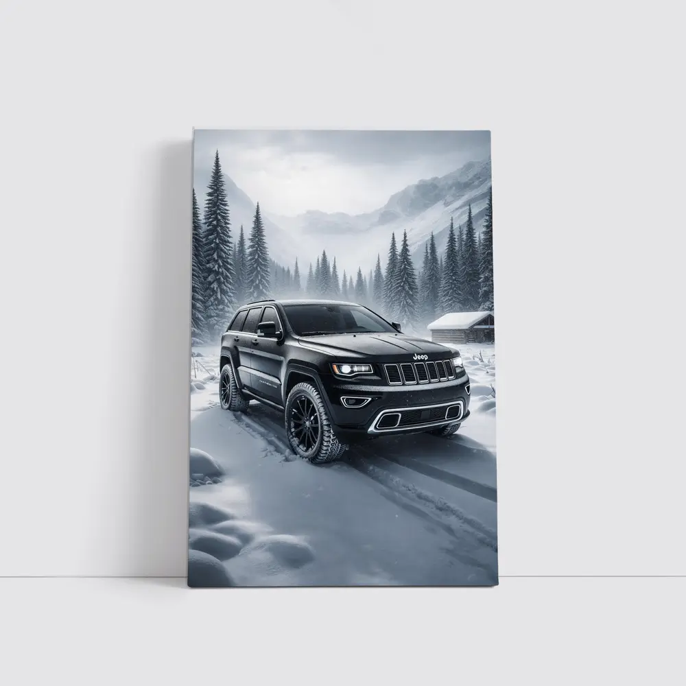 Jeep Grand Cherokee Black Winter Snow Forest – Wall Art