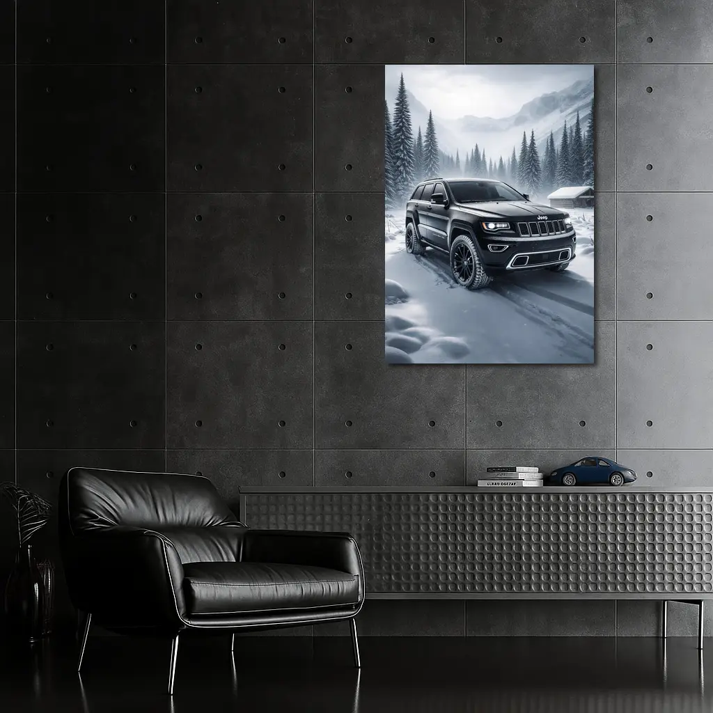 Jeep Grand Cherokee Black Winter Snow Forest – Wall Art