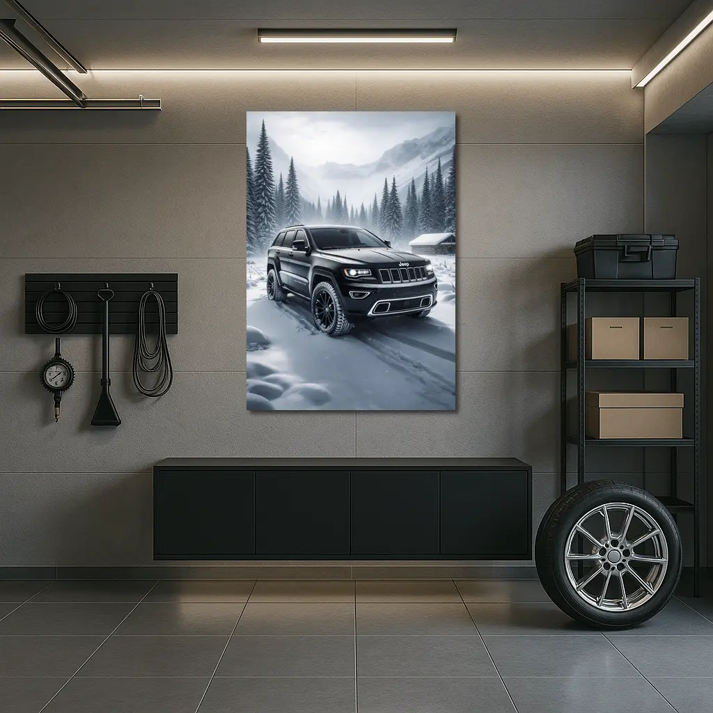 Jeep Grand Cherokee Black Winter Snow Forest – Wall Art