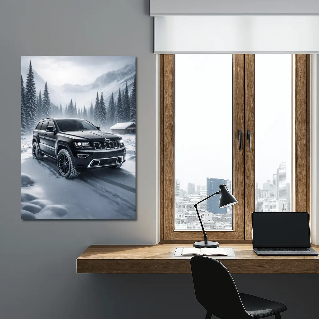 Jeep Grand Cherokee Black Winter Snow Forest – Wall Art