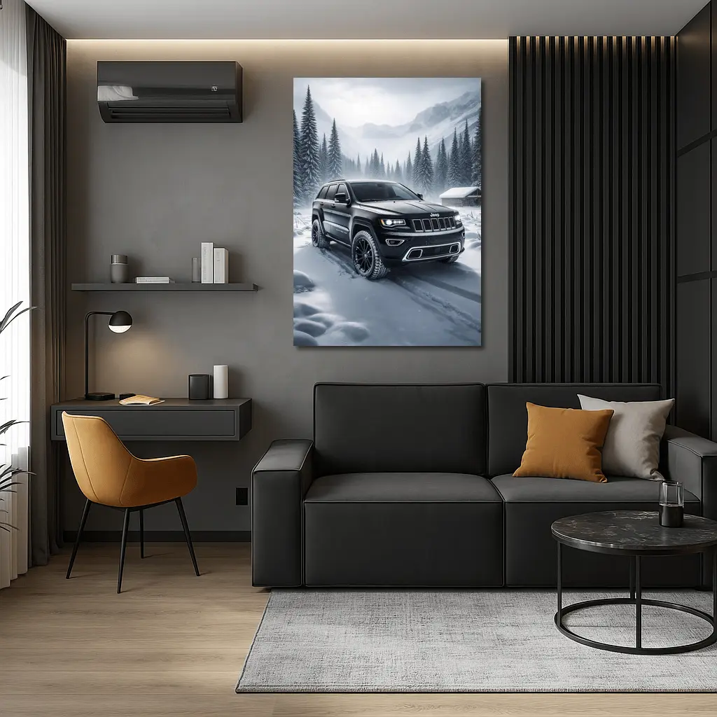 Jeep Grand Cherokee Black Winter Snow Forest – Wall Art