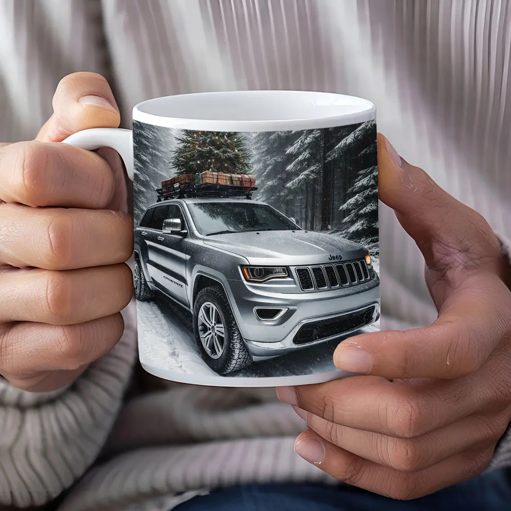 Jeep Grand Cherokee Silver Snow Forest Christmas – Mugs