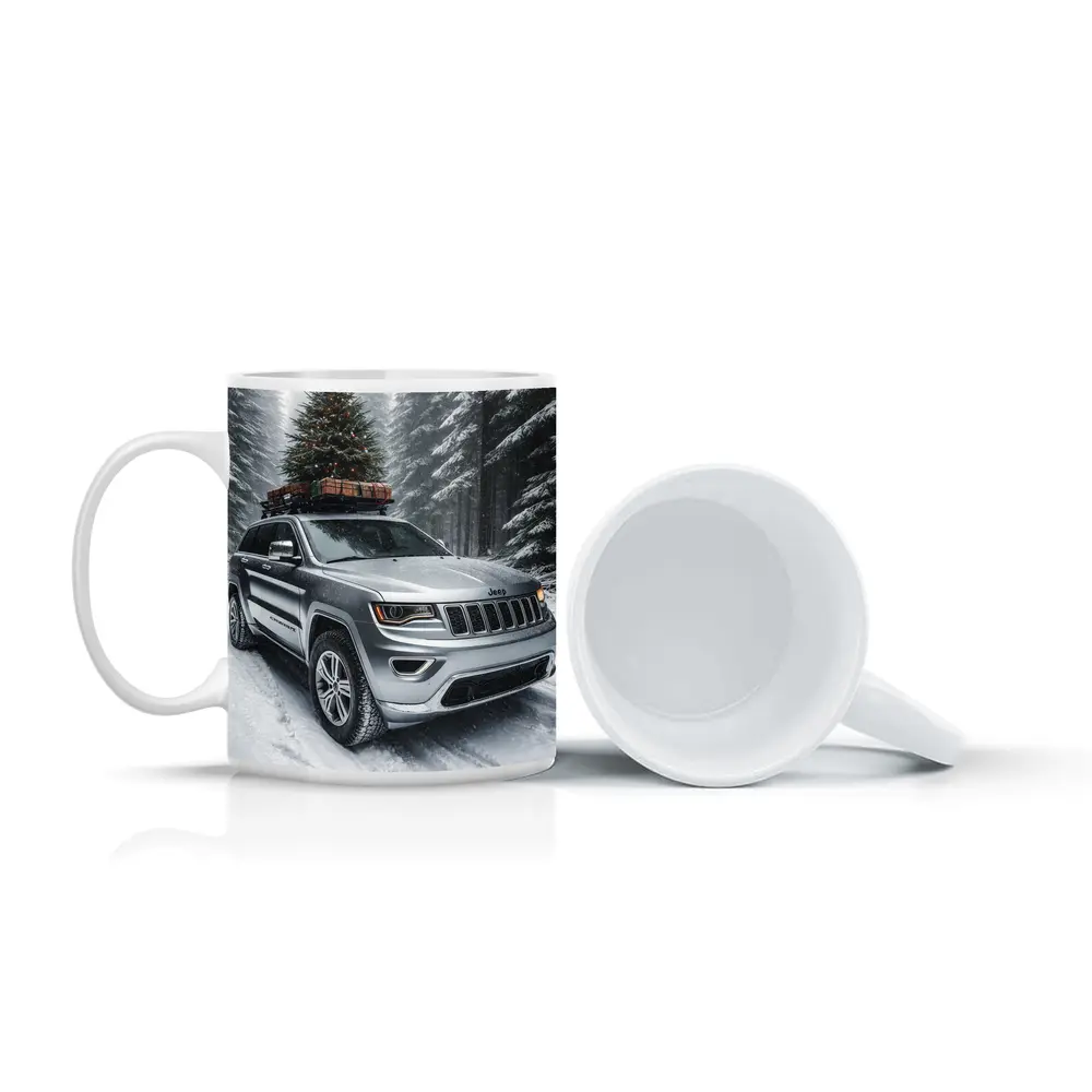 Jeep Grand Cherokee Silver Snow Forest Christmas – Mugs