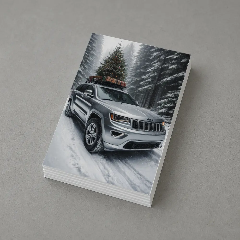 Jeep Grand Cherokee Silver Snow Forest Christmas – Postcards