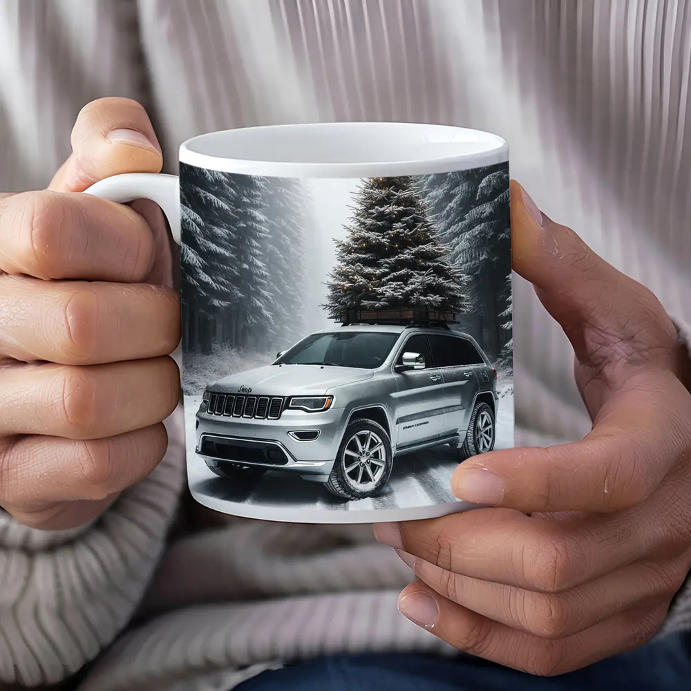 Jeep Grand Cherokee Silver Snowy Forest Road – Mugs