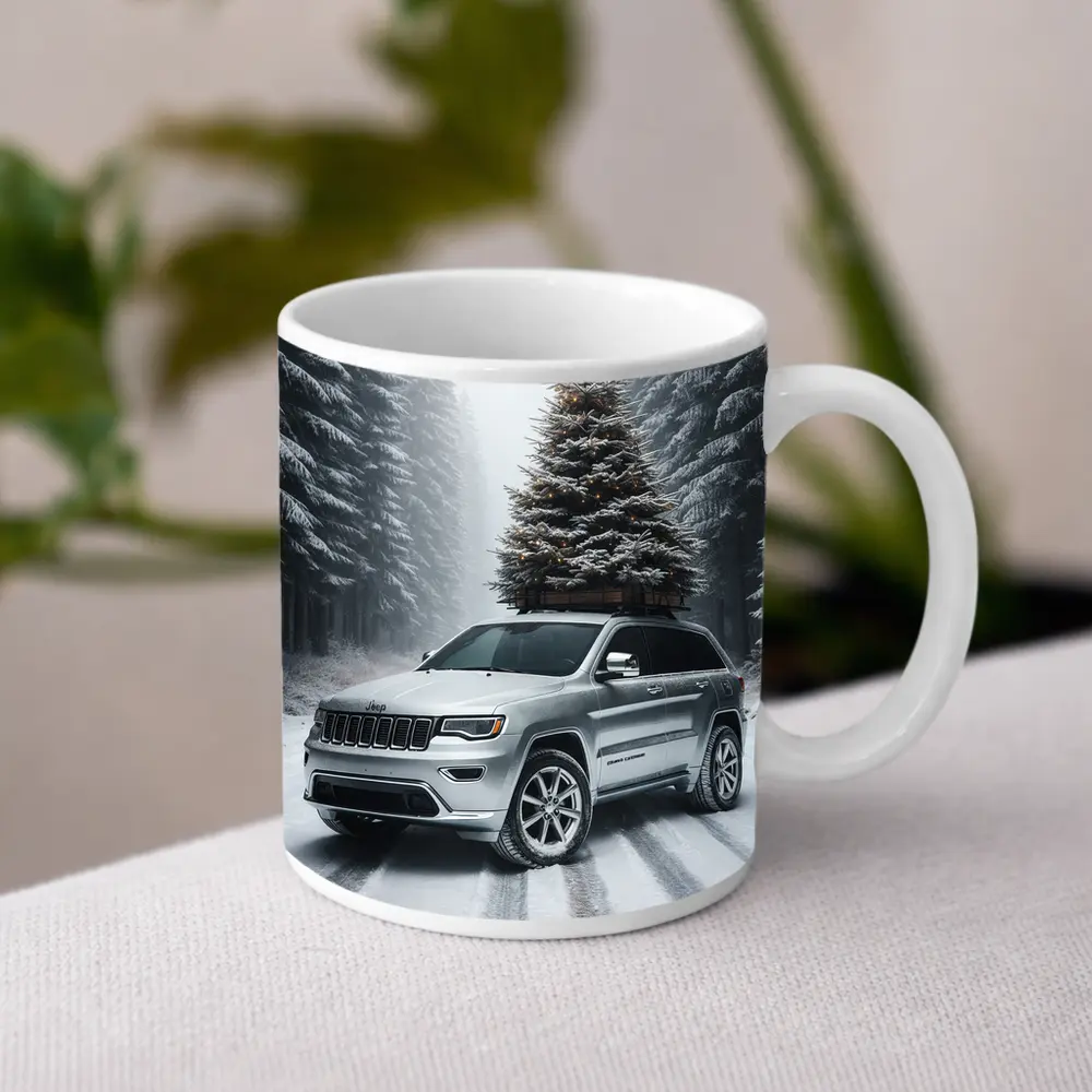 Jeep Grand Cherokee Silver Snowy Forest Road – Mugs