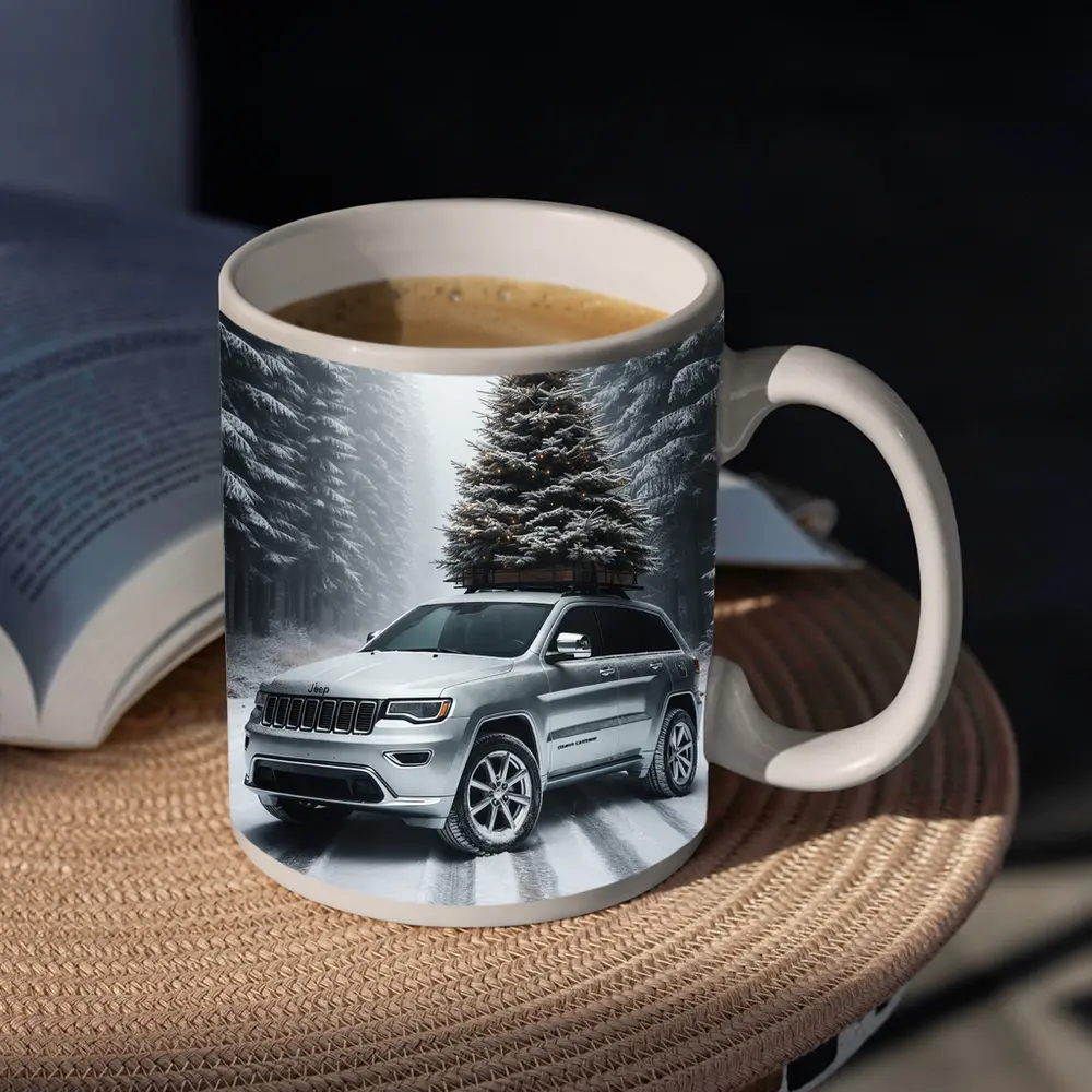 Jeep Grand Cherokee Silver Snowy Forest Road – Mugs