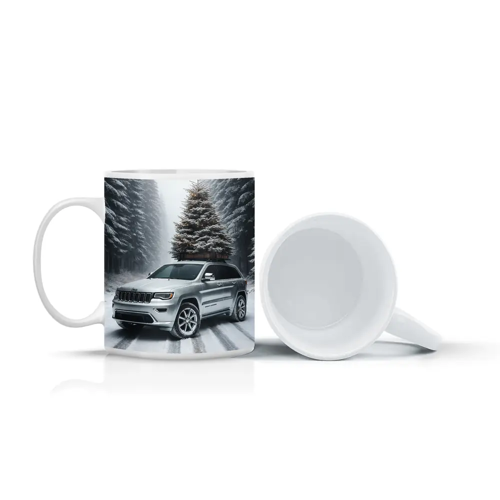 Jeep Grand Cherokee Silver Snowy Forest Road – Mugs