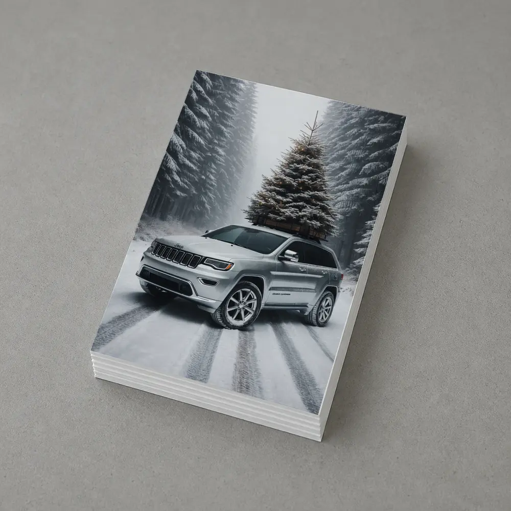 Jeep Grand Cherokee Silver Snowy Forest Road – Postcards