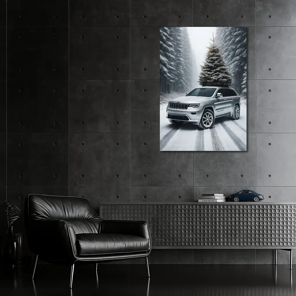 Jeep Grand Cherokee Silver Snowy Forest Road – Wall Art
