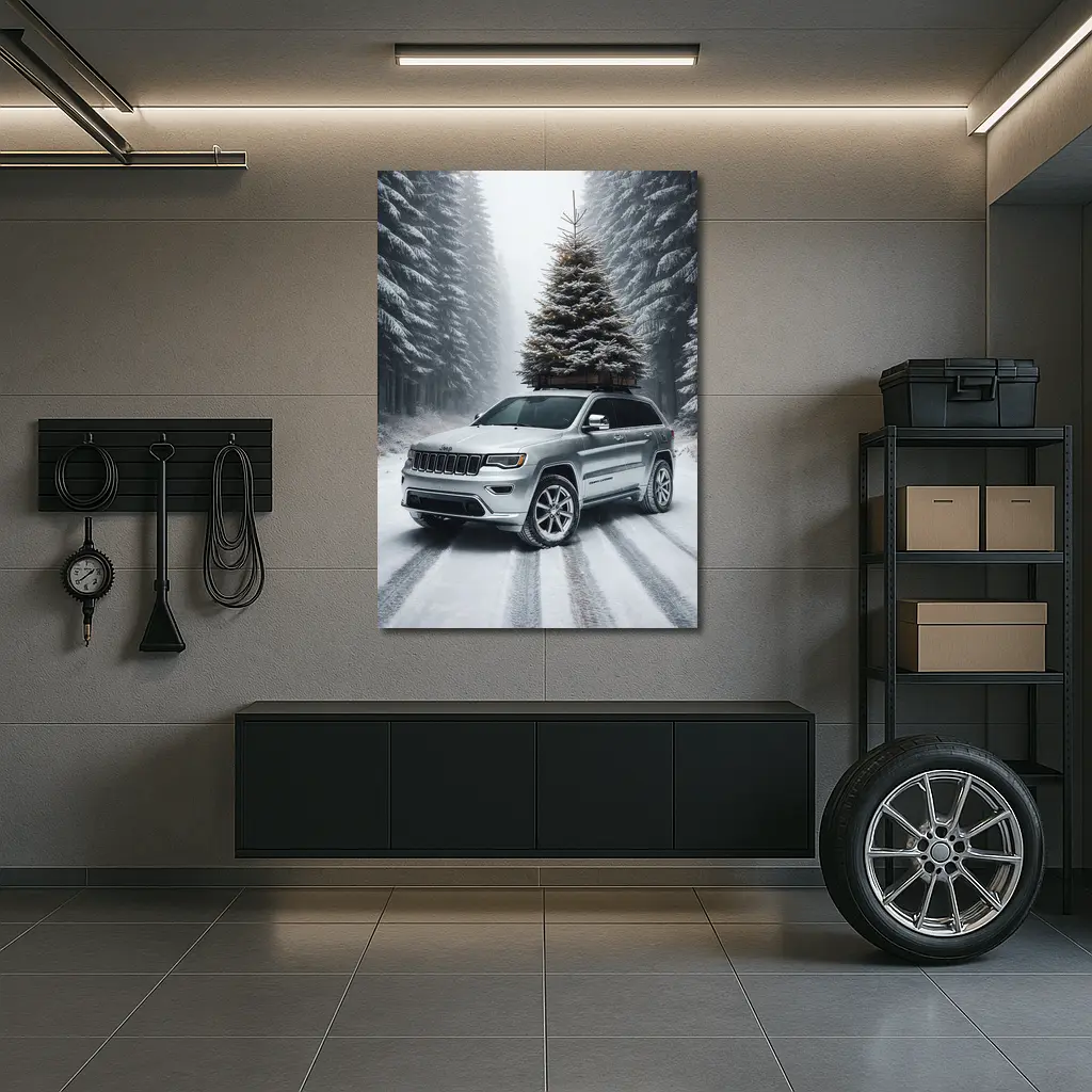 Jeep Grand Cherokee Silver Snowy Forest Road – Wall Art