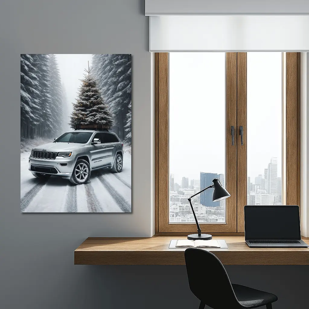 Jeep Grand Cherokee Silver Snowy Forest Road – Wall Art