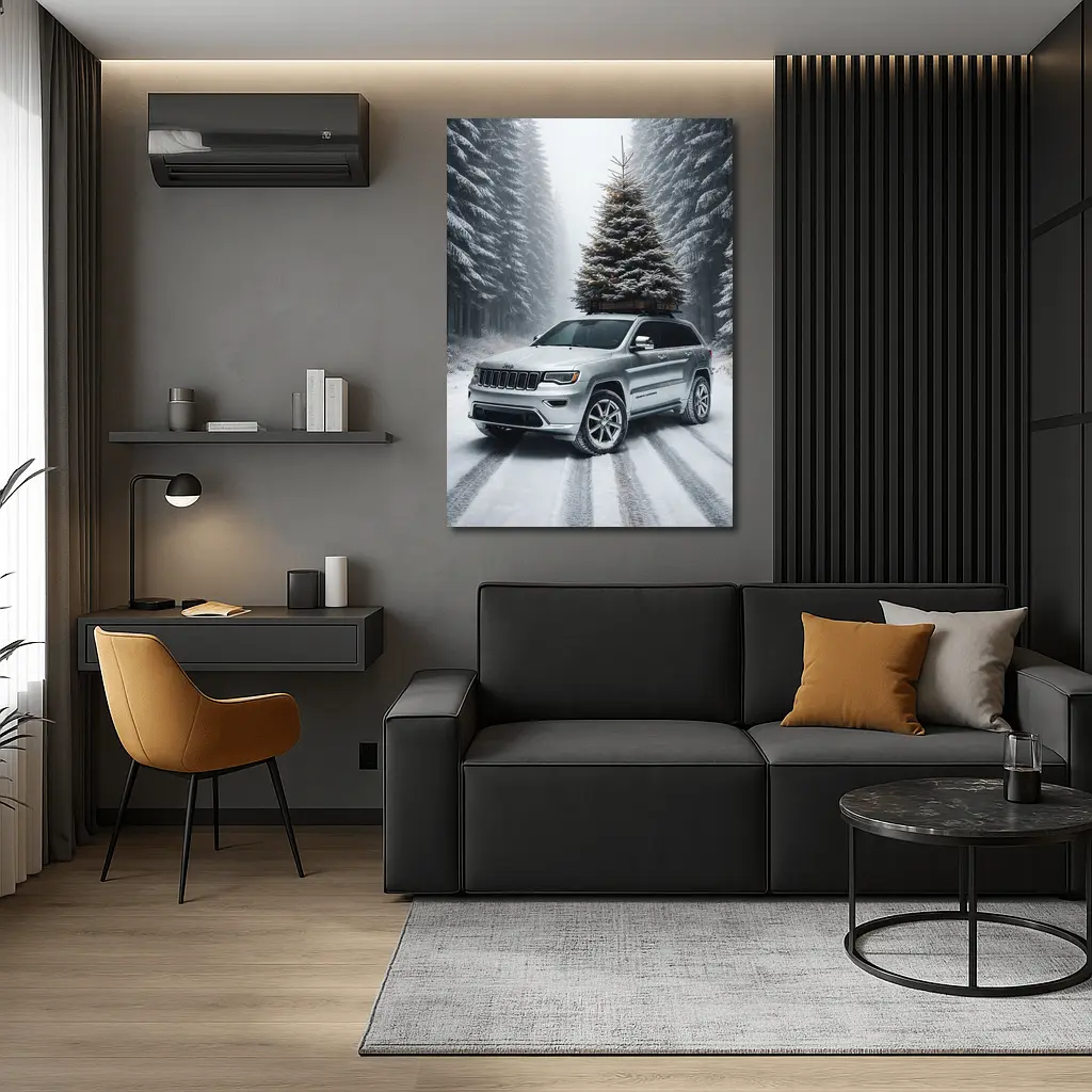 Jeep Grand Cherokee Silver Snowy Forest Road – Wall Art