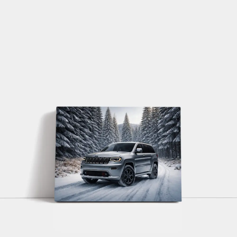 Jeep Grand Cherokee Silver SUV Snowy Forest – Wall Art