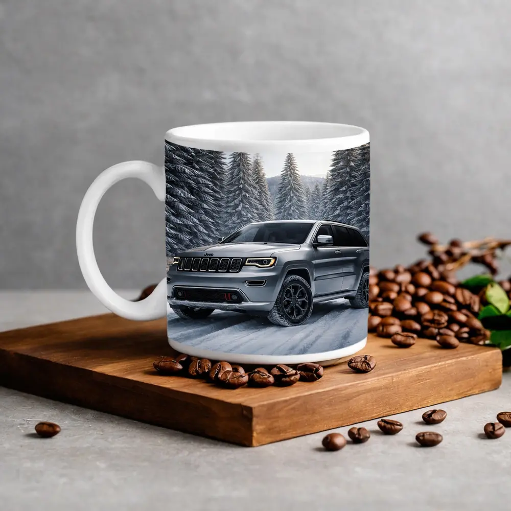 Jeep Grand Cherokee Silver SUV Snowy Forest – Mugs