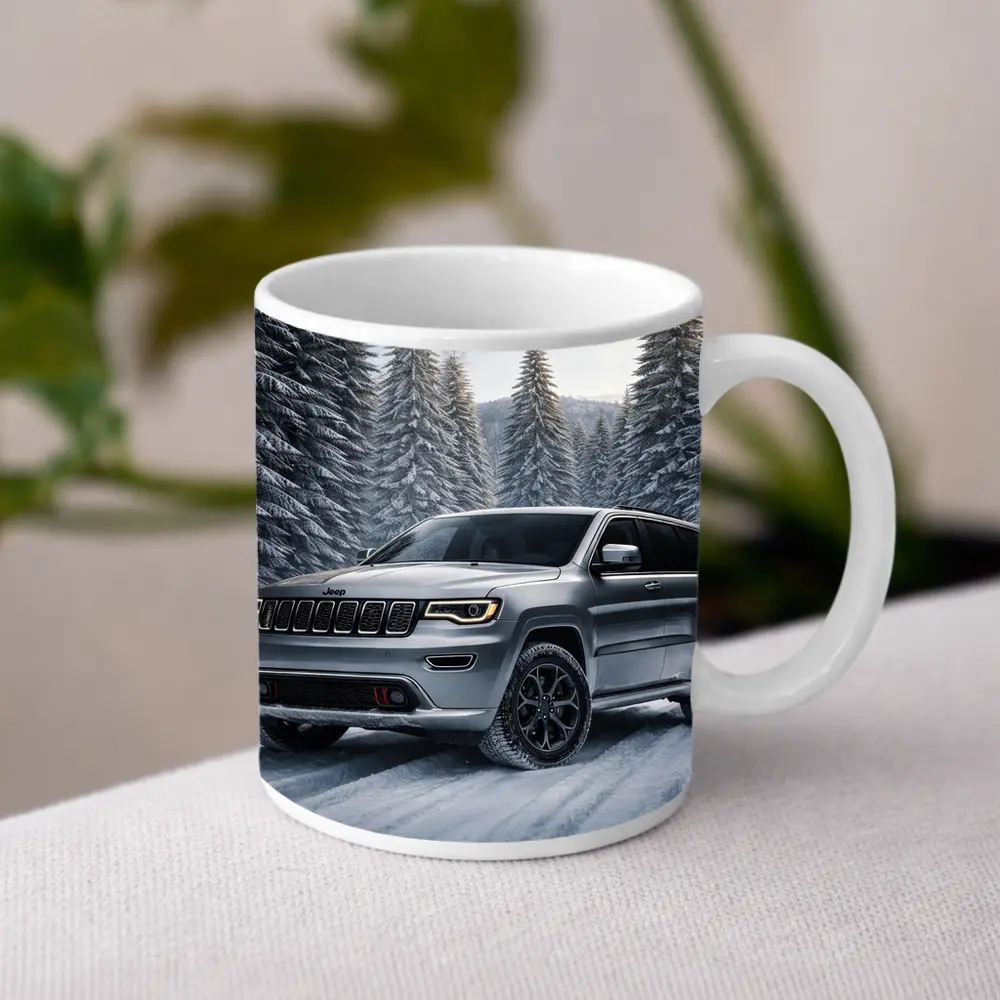 Jeep Grand Cherokee Silver SUV Snowy Forest – Mugs