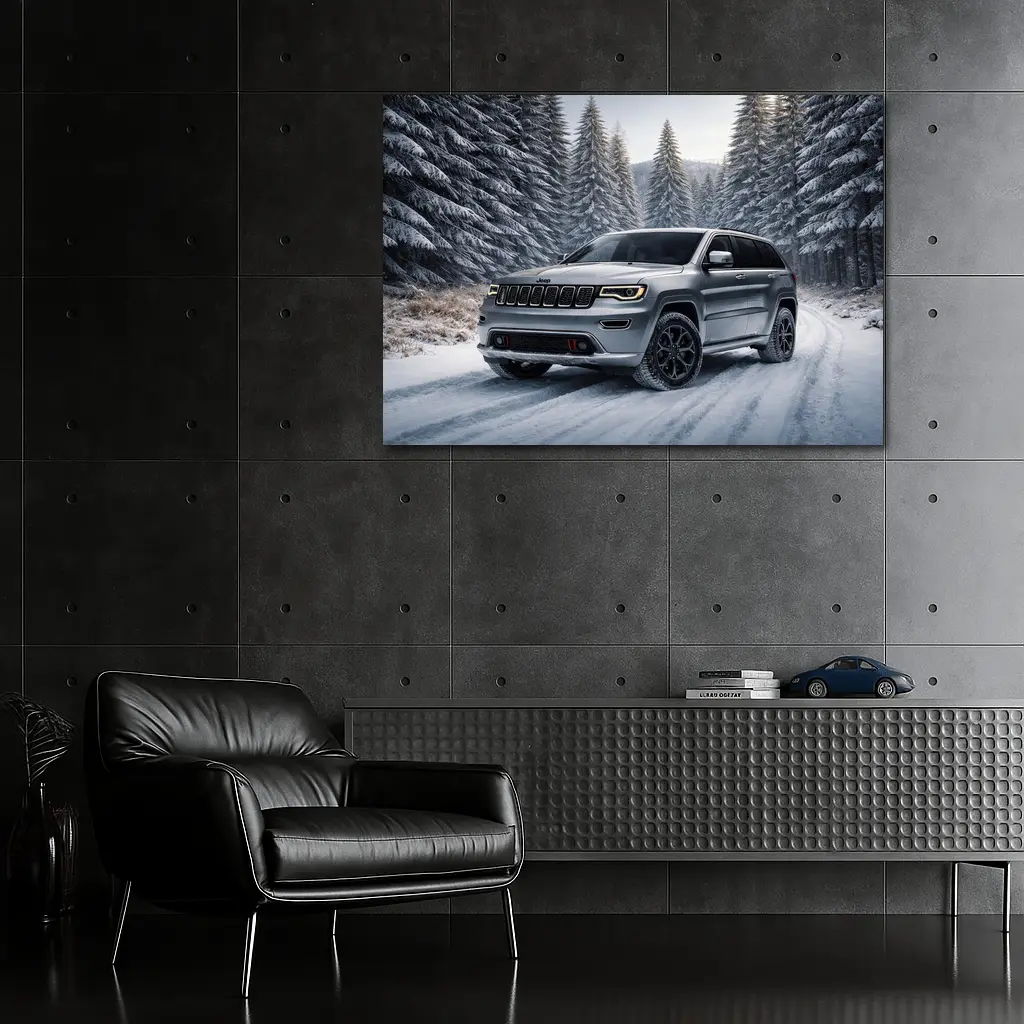 Jeep Grand Cherokee Silver SUV Snowy Forest – Wall Art