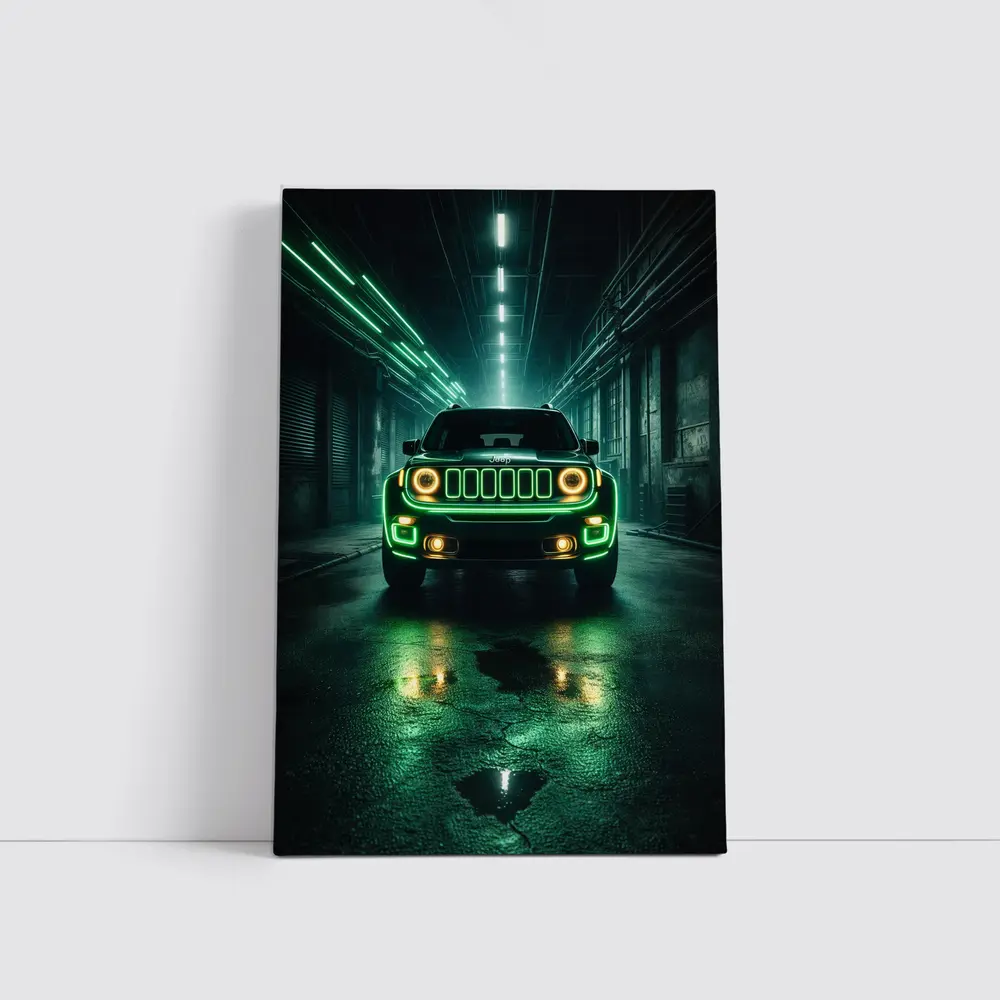 Jeep Renegade Neon Green Dark Urban Garage – Wall Art