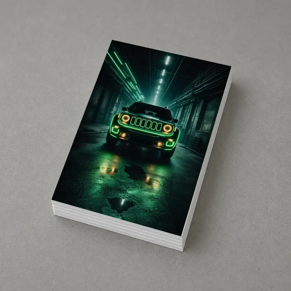 Jeep Renegade Neon Green Dark Urban Garage – Postcards