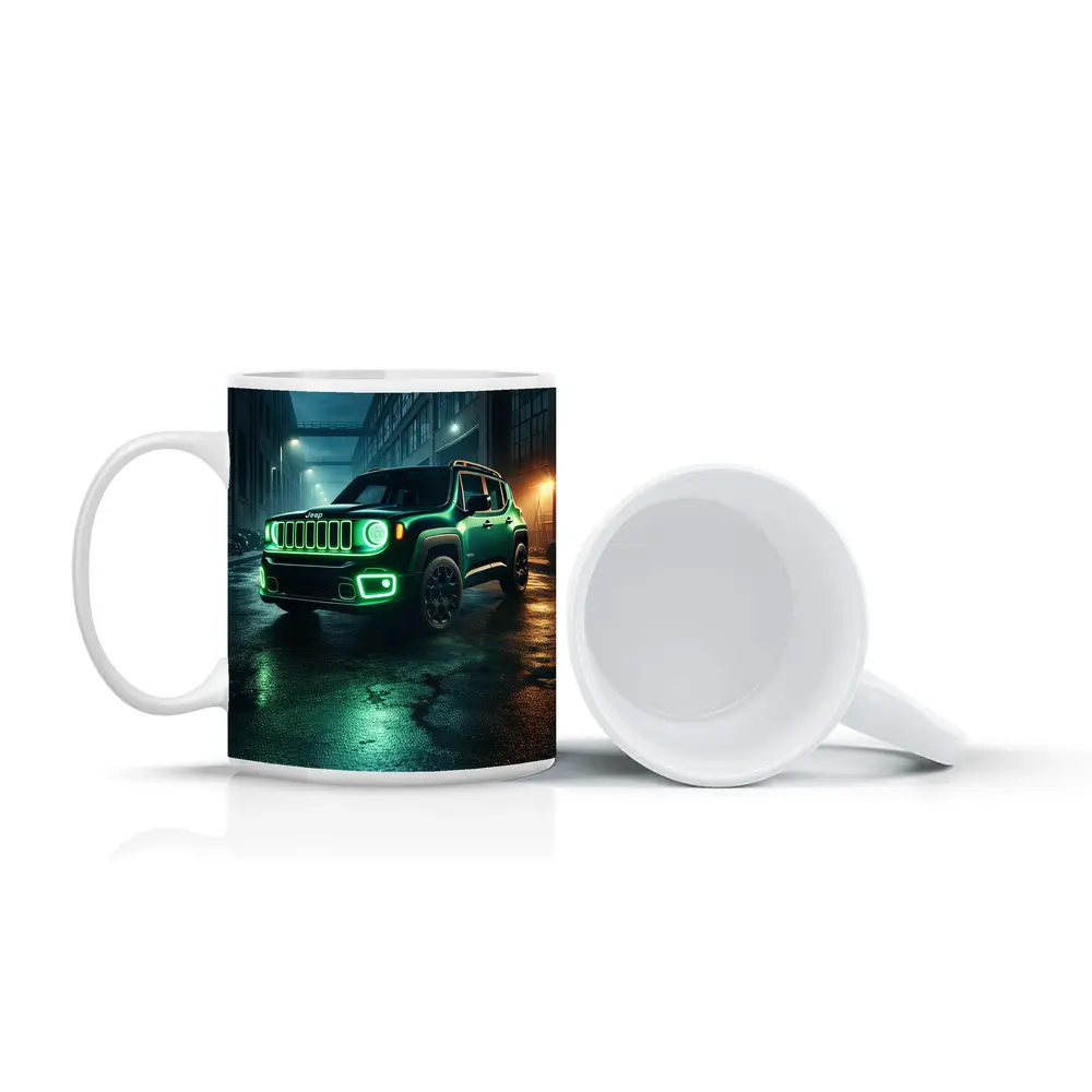 Jeep Renegade Neon Green Night City Street – Mugs