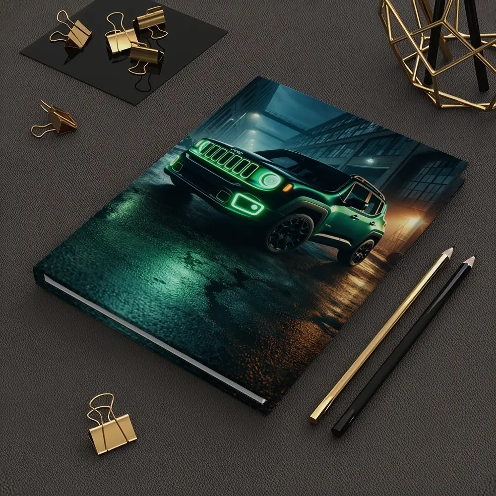Jeep Renegade Neon Green Night City Street – Notebooks